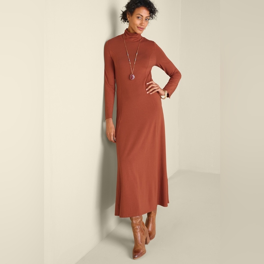 Soft Surroundings Jackie Knit Maxi Dress Henna Brown Turtleneck Size Large Tall